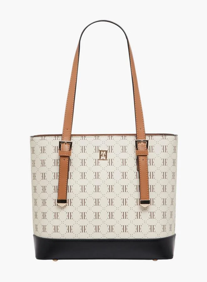 ايل Monogram Print Tote Bag with Zip Closure