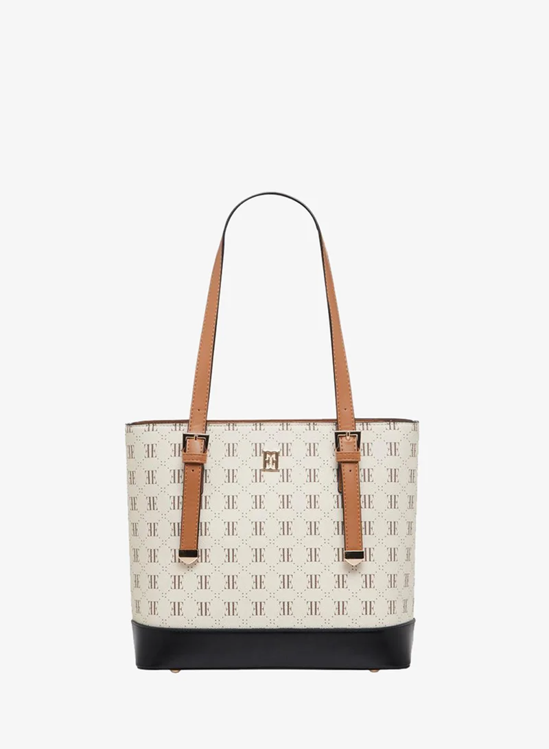 Monogram Print Tote Bag with Zip Closure