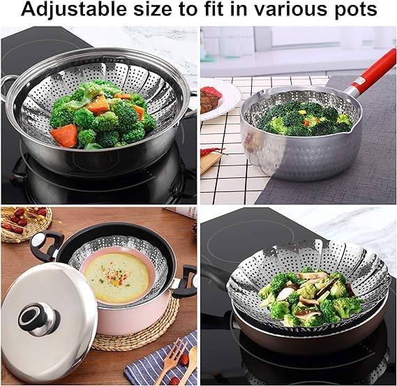 Bindex Steamer Basket Premium Stainless Steel Veggie Steamer Basket for cooking Folding Expandable Steamers to Fits Various Size Pot 27 cm - Image 3