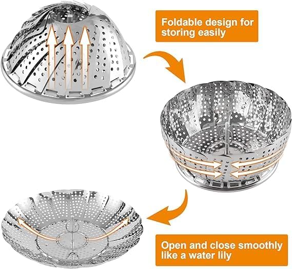 Bindex Steamer Basket Premium Stainless Steel Veggie Steamer Basket for cooking Folding Expandable Steamers to Fits Various Size Pot 27 cm - Image 4