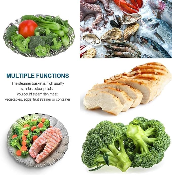 Bindex Steamer Basket Premium Stainless Steel Veggie Steamer Basket for cooking Folding Expandable Steamers to Fits Various Size Pot 27 cm - Image 5