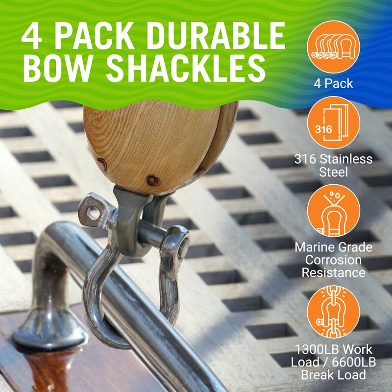 Better Boat Better Boat Premium Stainless Steel D Ring Shackles 5/16 inch 1/2, 3/8 or 1/4 Mini Small Bow Shackle or Clevis Anchor Shackle Marine Grade Sailboat Chain Shackel U Rigging Clasp - 4 PCs 5/16" - Image 2