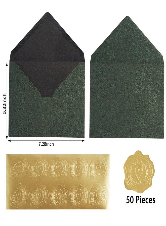 Topeen 50 Pieces A7 Envelopes 5x7, Dark Green, Flower Pattern, Luxury Mailing Envelopes with Gold Stickers for Invitations, Wedding, Graduation, Baby Shower - Image 2