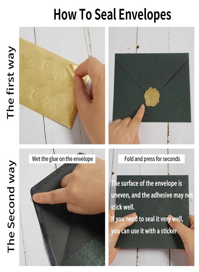 Topeen 50 Pieces A7 Envelopes 5x7, Dark Green, Flower Pattern, Luxury Mailing Envelopes with Gold Stickers for Invitations, Wedding, Graduation, Baby Shower - Image 3