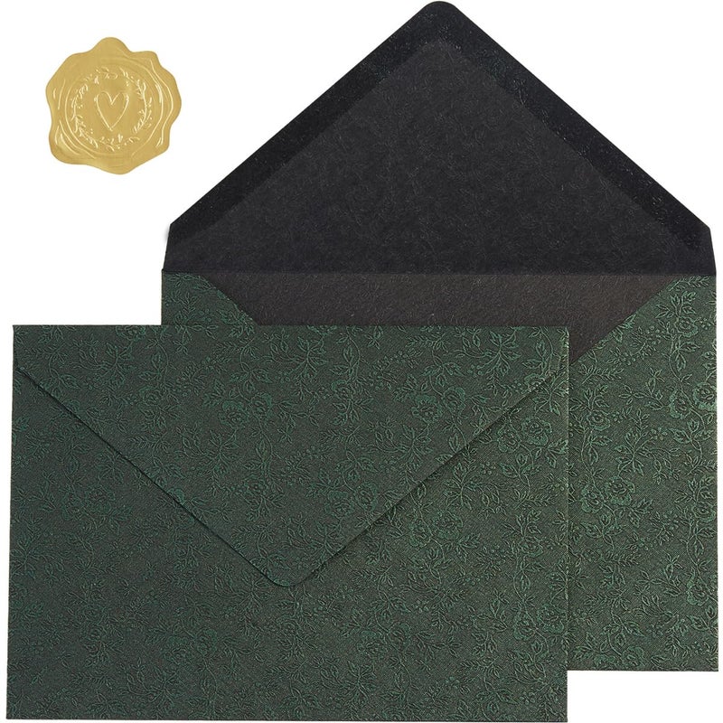 Topeen 50 Pieces A7 Envelopes 5x7, Dark Green, Flower Pattern, Luxury Mailing Envelopes with Gold Stickers for Invitations, Wedding, Graduation, Baby Shower - Image 1