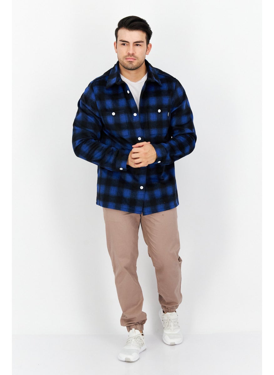 Misfit Men Regular Fit Checkered Long Sleeve Casual Shirts, Blue  - Image 4