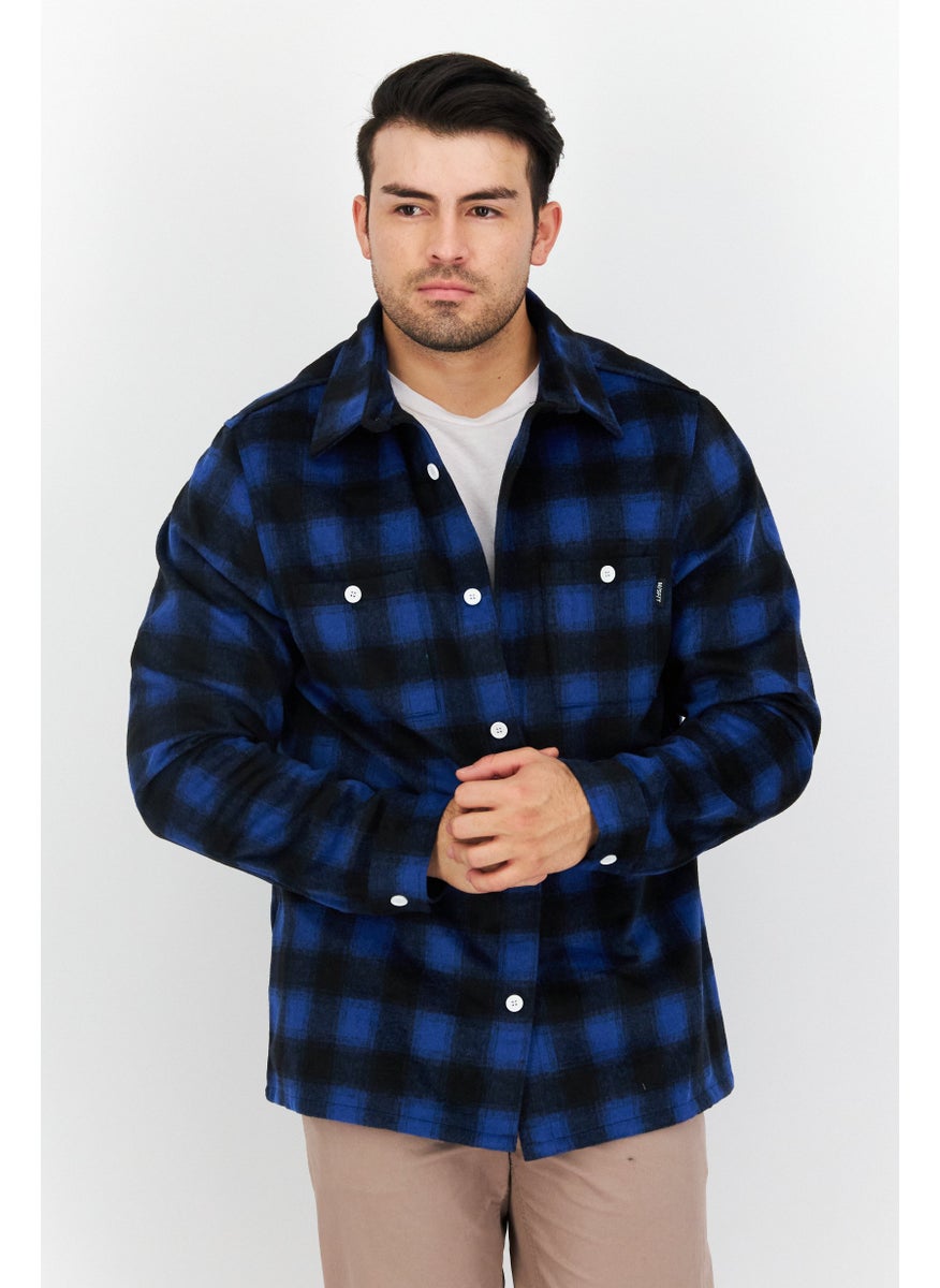 Misfit Men Regular Fit Checkered Long Sleeve Casual Shirts, Blue  - Image 1