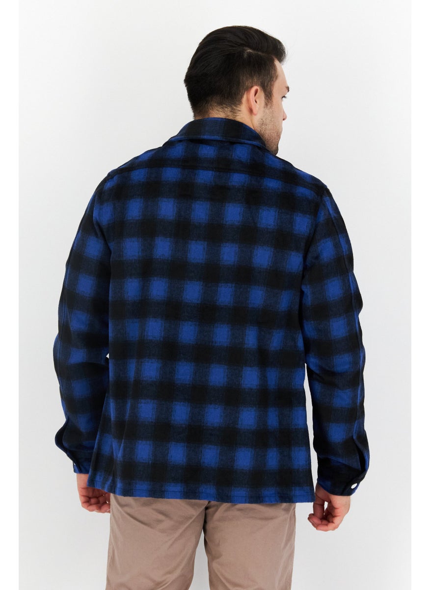 Misfit Men Regular Fit Checkered Long Sleeve Casual Shirts, Blue  - Image 3