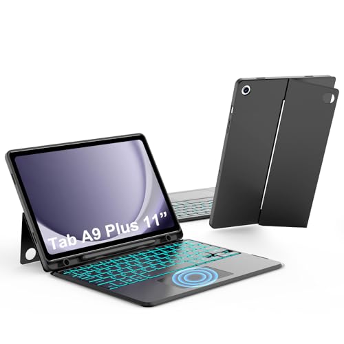 JUQITECH Trackpad Keyboard Case for Samsung Galaxy Tab A9 Plus 5G 11 Inch 2023, A9+ Tablet Protective Smart Case Kickstand Magnetic Detachable Wireless Touchpad Backlit Keyboard SM-X210/X216/X218 - Image 1