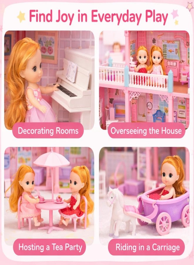 JETRA Dreamy House Dollhouse Kit, 4-Story Miniature Dollhouse with Furniture, Tiny House Set with 2 Doll Accessories, Creative & Imagine DIY Doll Cottage for Gift 3 to 11+ Age Girls, Toddlers & Kids - Image 4