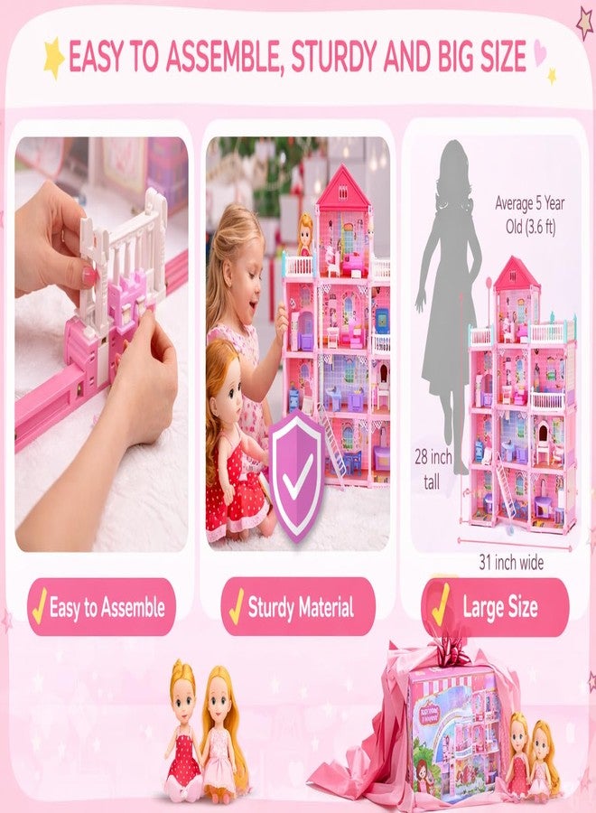 JETRA Dreamy House Dollhouse Kit, 4-Story Miniature Dollhouse with Furniture, Tiny House Set with 2 Doll Accessories, Creative & Imagine DIY Doll Cottage for Gift 3 to 11+ Age Girls, Toddlers & Kids - Image 3
