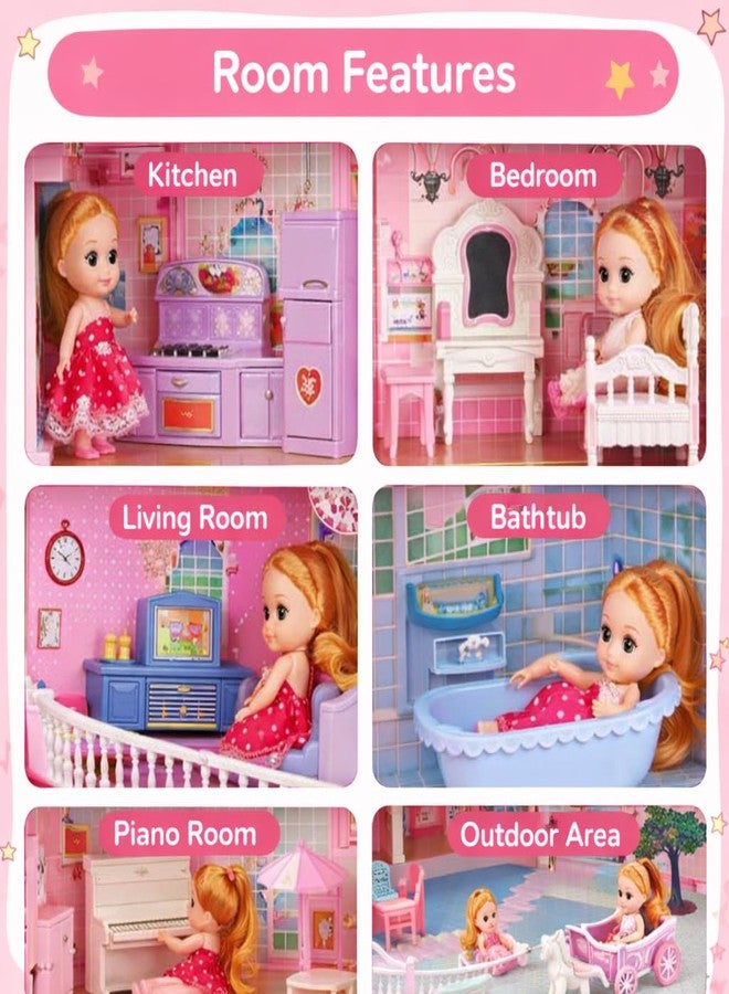 JETRA Dreamy House Dollhouse Kit, 4-Story Miniature Dollhouse with Furniture, Tiny House Set with 2 Doll Accessories, Creative & Imagine DIY Doll Cottage for Gift 3 to 11+ Age Girls, Toddlers & Kids - Image 5