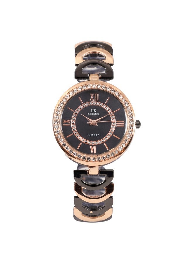IIK COLLECTION Women's Round Studded Dial Metal Chain Analogue Wrist Watch (Black) - Image 1