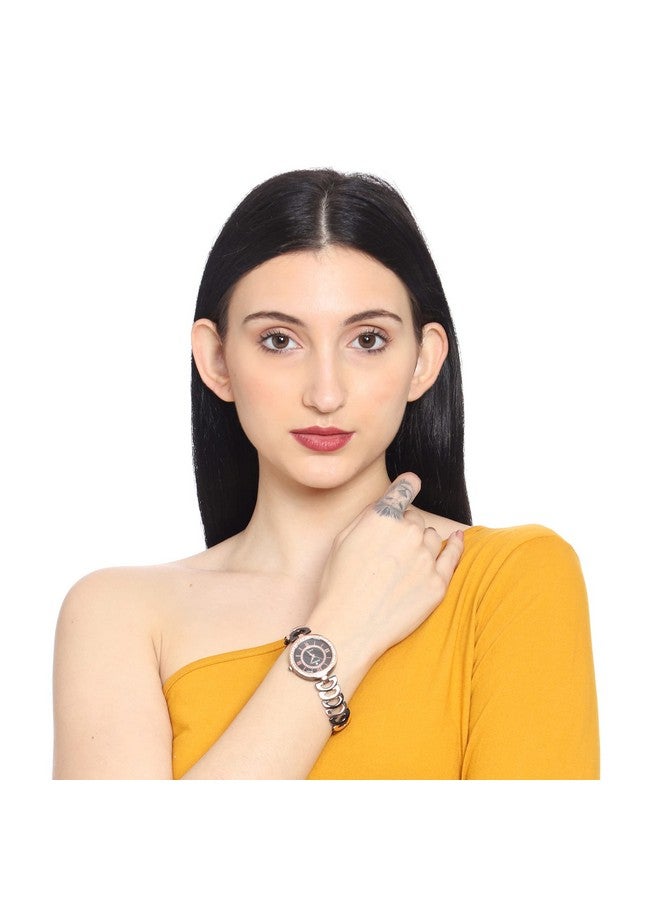 IIK COLLECTION Women's Round Studded Dial Metal Chain Analogue Wrist Watch (Black) - Image 4