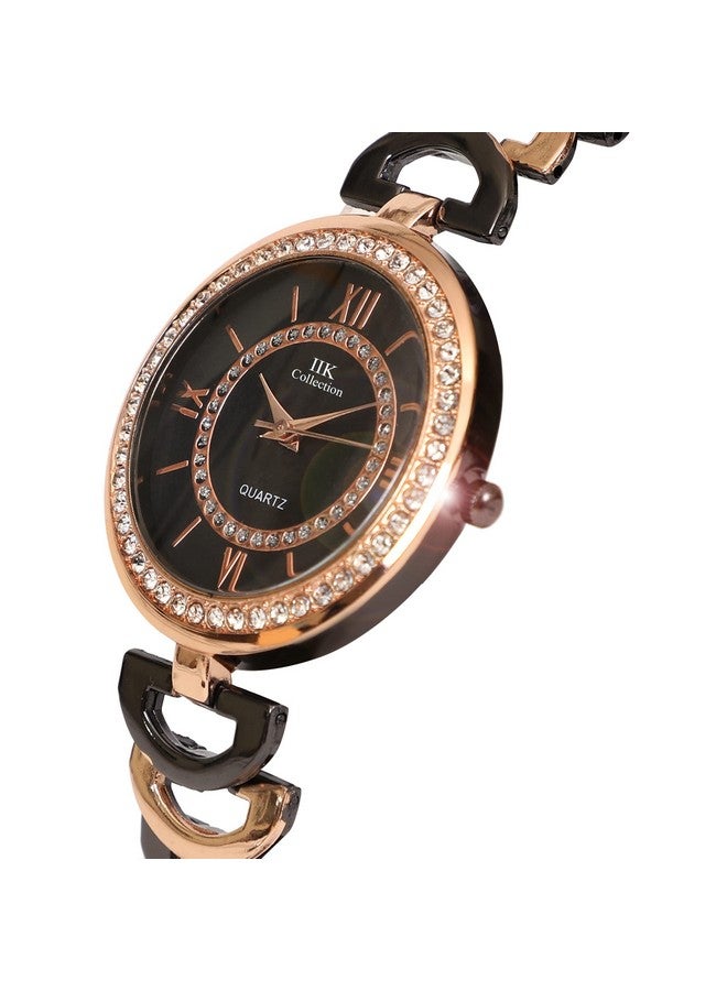 IIK COLLECTION Women's Round Studded Dial Metal Chain Analogue Wrist Watch (Black) - Image 5