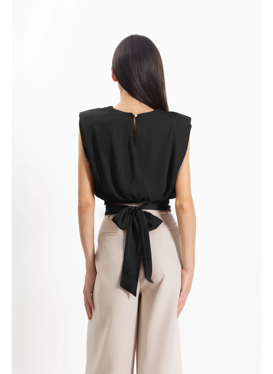 SHAPES SATIN BACK TIE TOP