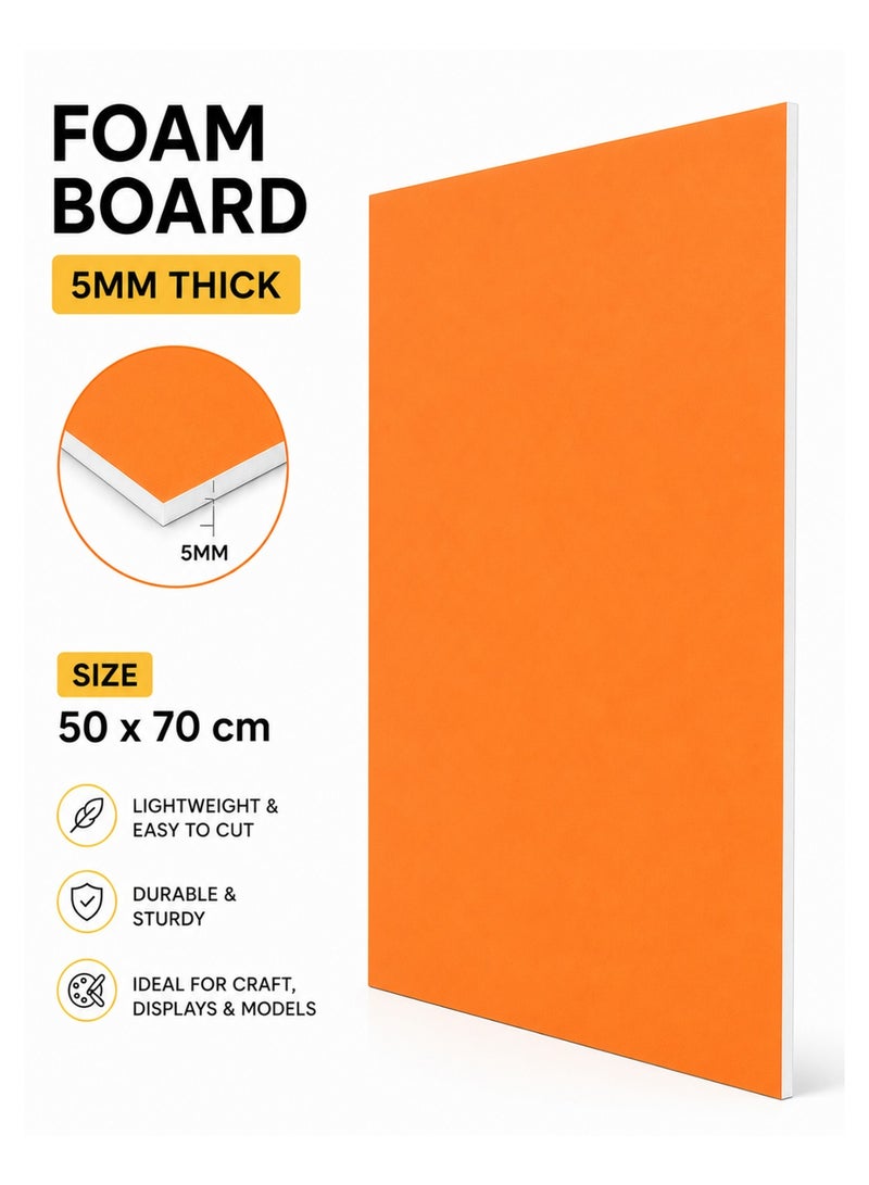 1-Piece 5mm Thick Foam Board For Craft And Illustration 50x70cm Size Orange - Image 1