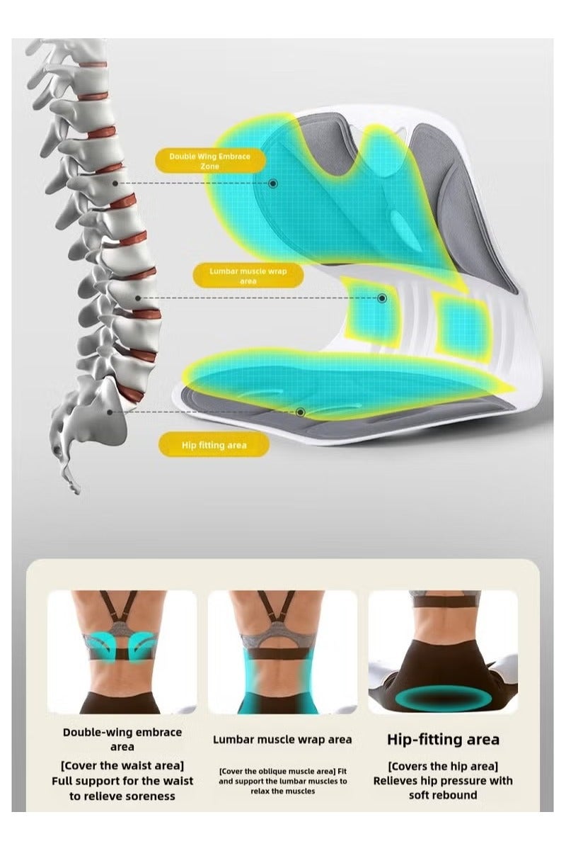 Seat Cushion and Lumbar Support Pillow Orthopedic Memory Foam Chair Back Cushion for Sciatica Lower Back & Tailbone Pain Relief, Adjustable Recliner Ergonomic Washable Versatile Pad for Car Office Gaming Chairs and Postpartum Waist Support Multi Functional Pain Relief ,Ergonomic Office Chair Cushion, Comfortable for Long Sitting for Adults and Children, Integrated Backrest Pillow Cushion - Image 4