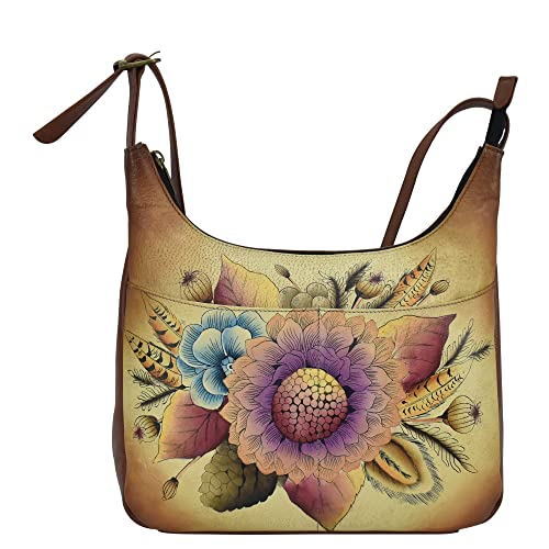 Anna by Anuschka Women Hand Painted Genuine Leather Medium Shopper Bag - Rustic Bouquet, Rustic Bouquet - Image 1