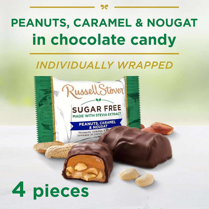 Russell Stover حلوى الشوكولاتة من راسل ستوفر خالية من السكر بالفول السوداني والكراميل والنوجا - 2.4 أونصة - Image 4