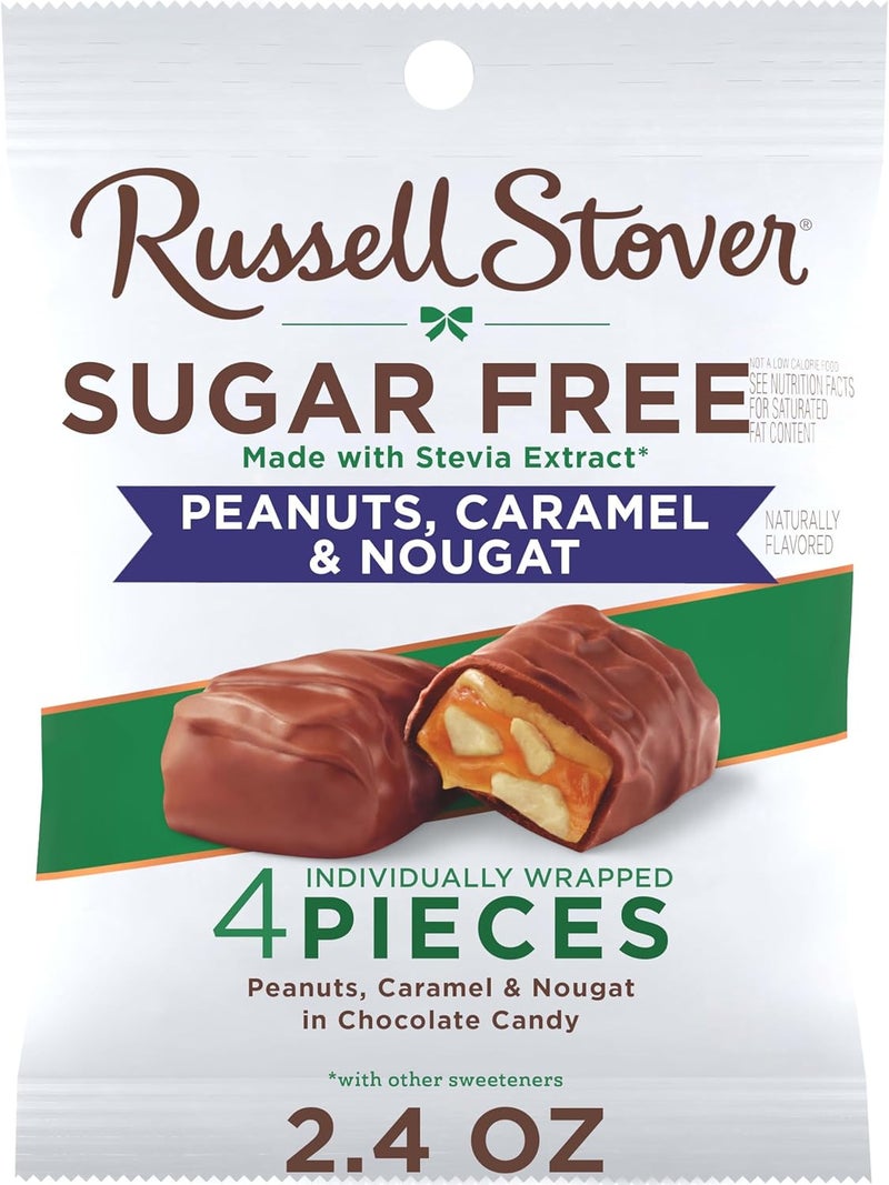 Russell Stover حلوى الشوكولاتة من راسل ستوفر خالية من السكر بالفول السوداني والكراميل والنوجا - 2.4 أونصة - Image 1