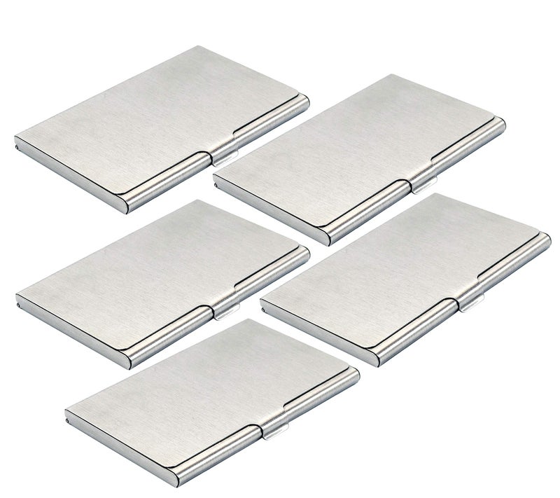 DAHSHA 5 Pack Stainless Steel ATM Visiting ID Card Credit/Debit Cards Business Card Case Holder for Men and Women – Silver - Image 1