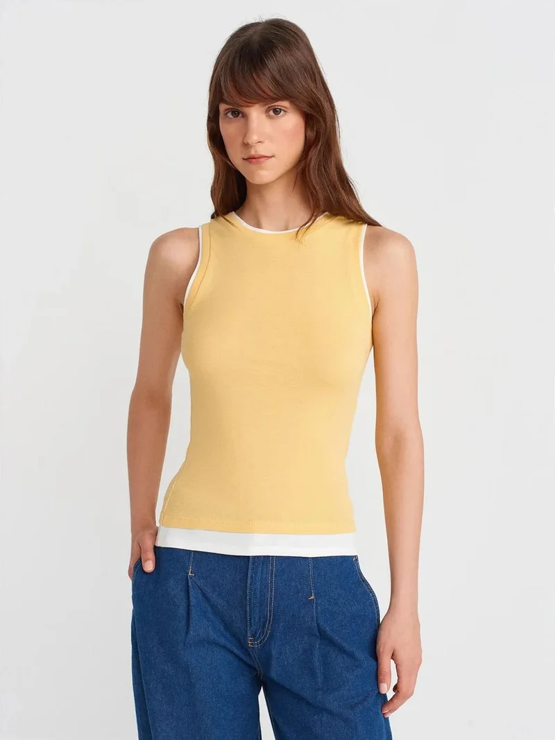ديلفين DILVIN Sleeveless Ribbed Cotton Blouse