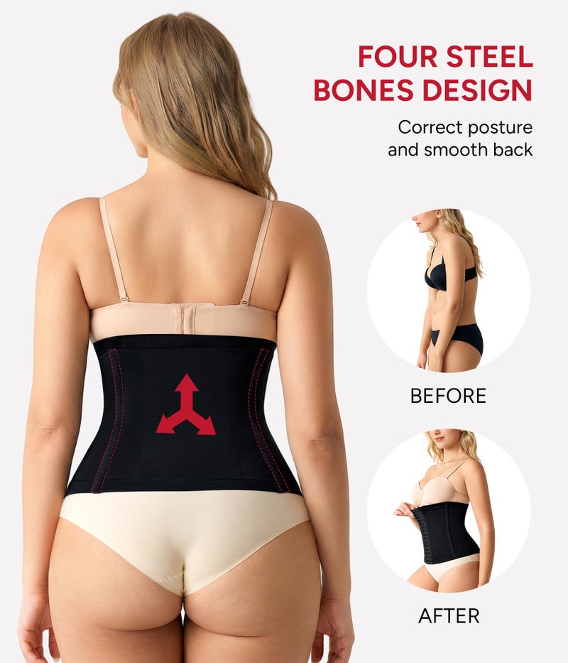 Nebility Postpartum Waist Trainer for Women Waist Cincher Corset Shapewear Faja Body Shaper Tummy Control(Black,Medium) - Image 3