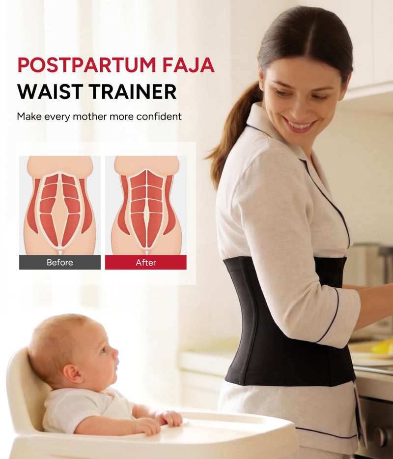 Nebility Postpartum Waist Trainer for Women Waist Cincher Corset Shapewear Faja Body Shaper Tummy Control(Black,Medium) - Image 4