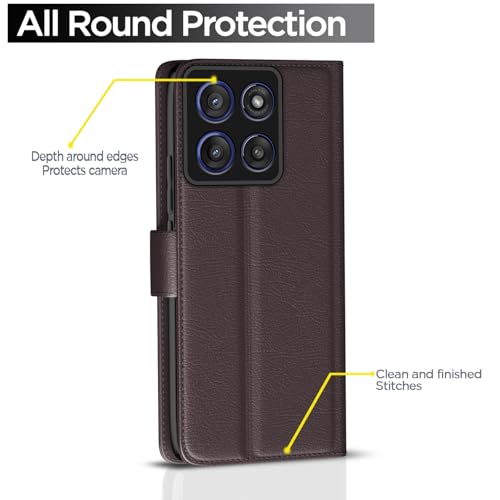 Pikkme Flip Cover for Motorola Moto Edge 60 Stylus 5G Leather Finish | Inside TPU with Card Pockets | Wallet Stand and Shock Proof | Complete Protection Flip Case(Coffee) - Image 4