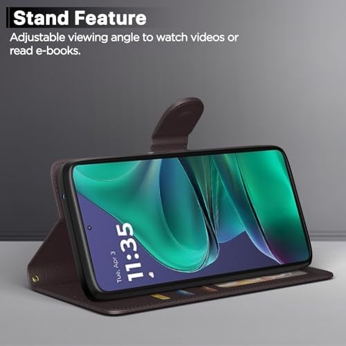 Pikkme Flip Cover for Motorola Moto Edge 60 Stylus 5G Leather Finish | Inside TPU with Card Pockets | Wallet Stand and Shock Proof | Complete Protection Flip Case(Coffee) - Image 3