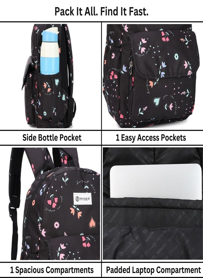 HYDER Bloom 15L Cute & Stylish College Bag for Girls | Padded Laptop Compartment | School, College, Office, Travel & Tuition Bag for Women | Durable Backpack (Black) - Image 4