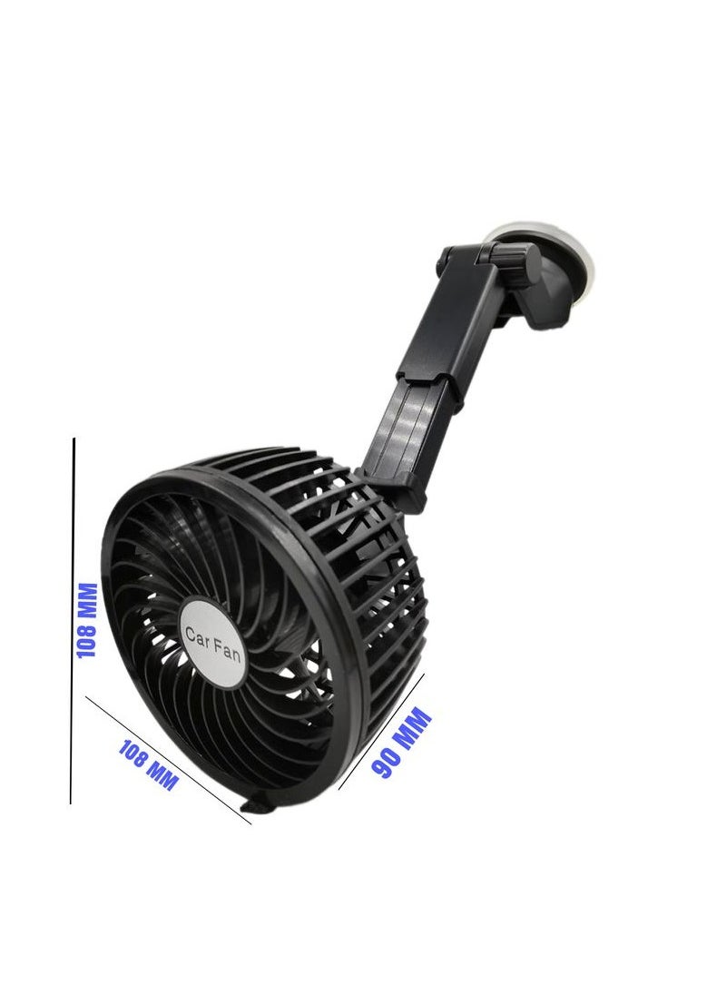 Carfu - Car Fan Glass Vacuum Cup Fitting Fan 5 Watt 4 inch 360° Rotation Adjustable Arm 12V High Wind Low Noise 100% Copper Motor - Image 1