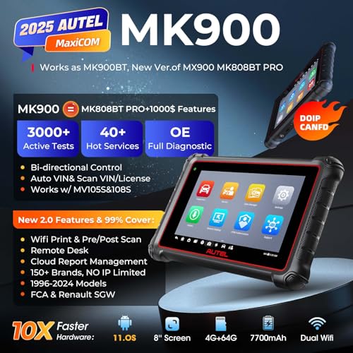 Autel Scanner MaxiCOM MK900, 2025 MK900 2.0 Bidirectional Diagnostic Tool as MK900BT, Pro Ver. of MX900 MK808S MK808BT MX808S MK808Z, 40+ Resets, 3000+ Active Tests, All Sys, CAN-FD&DOIP, OS 11, FCA - Image 2