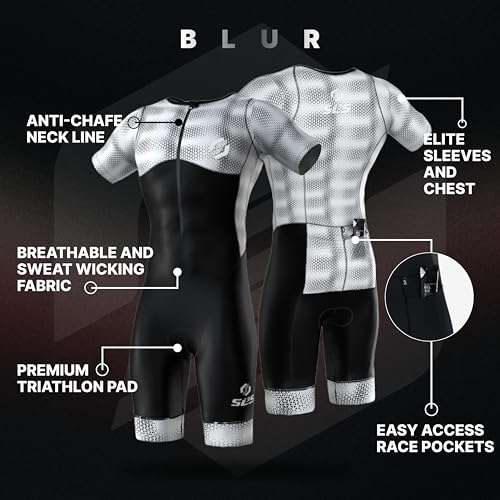 SLS3 Triathlon Suits Mens - Aerodynamic Sleeved Tri Suit Men – Lightweight Trisuit with Premium FX Fabrics - 2 Pockets (Blur, Small) - Image 3