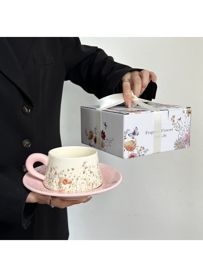 AceLuste Vintage Ceramic Coffee Cup and Saucer Gift Set, 300ml Large Capacity Coffee Cup Set with Gift Box, Saucer & Spoon, Elegant Floral Hand-Painted Design, Perfect for Coffee，Tea and Espresso Lovers, Best Gift for Family and Friends Any Occasions - Image 2