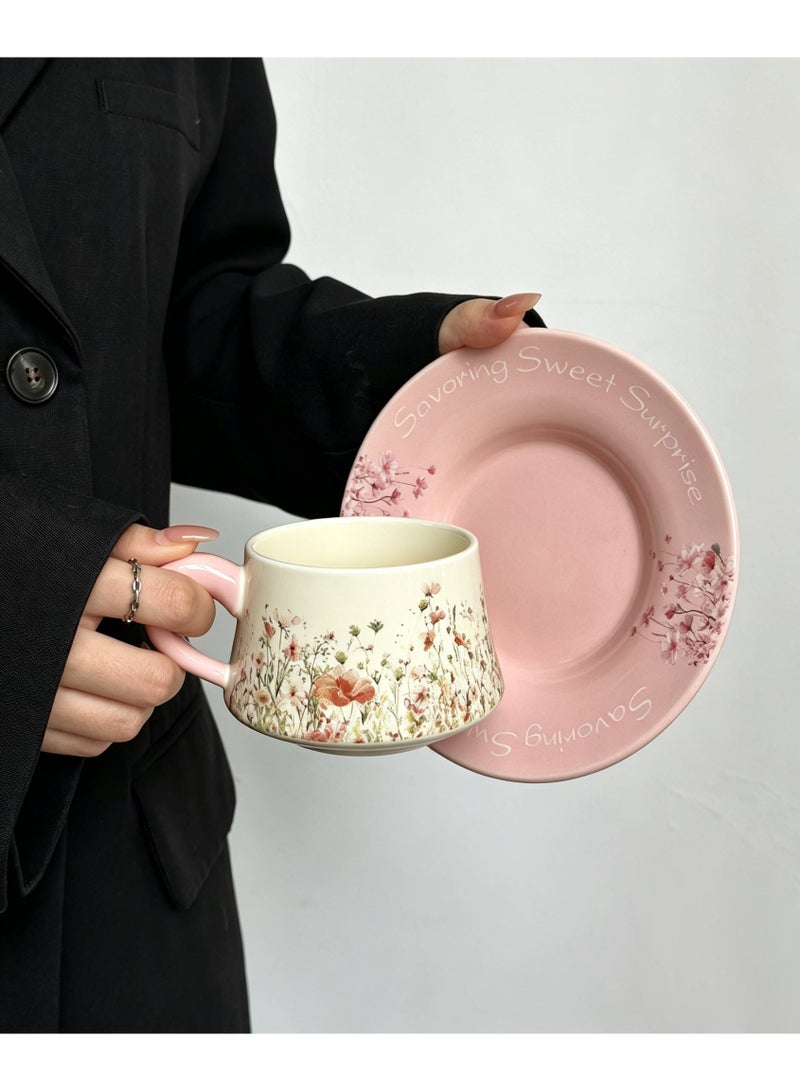 AceLuste Vintage Ceramic Coffee Cup and Saucer Gift Set, 300ml Large Capacity Coffee Cup Set with Gift Box, Saucer & Spoon, Elegant Floral Hand-Painted Design, Perfect for Coffee，Tea and Espresso Lovers, Best Gift for Family and Friends Any Occasions - Image 4