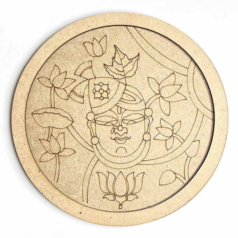 TANGYOAK Shreenath ji Face Alekhan MDF Engraved Design Wall Plate with Frame DIY Craft Set Of 6 - Image 1