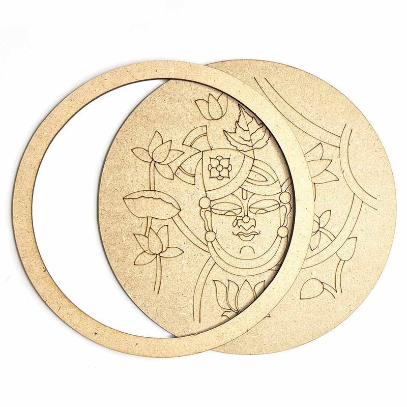 TANGYOAK Shreenath ji Face Alekhan MDF Engraved Design Wall Plate with Frame DIY Craft Set Of 6 - Image 2