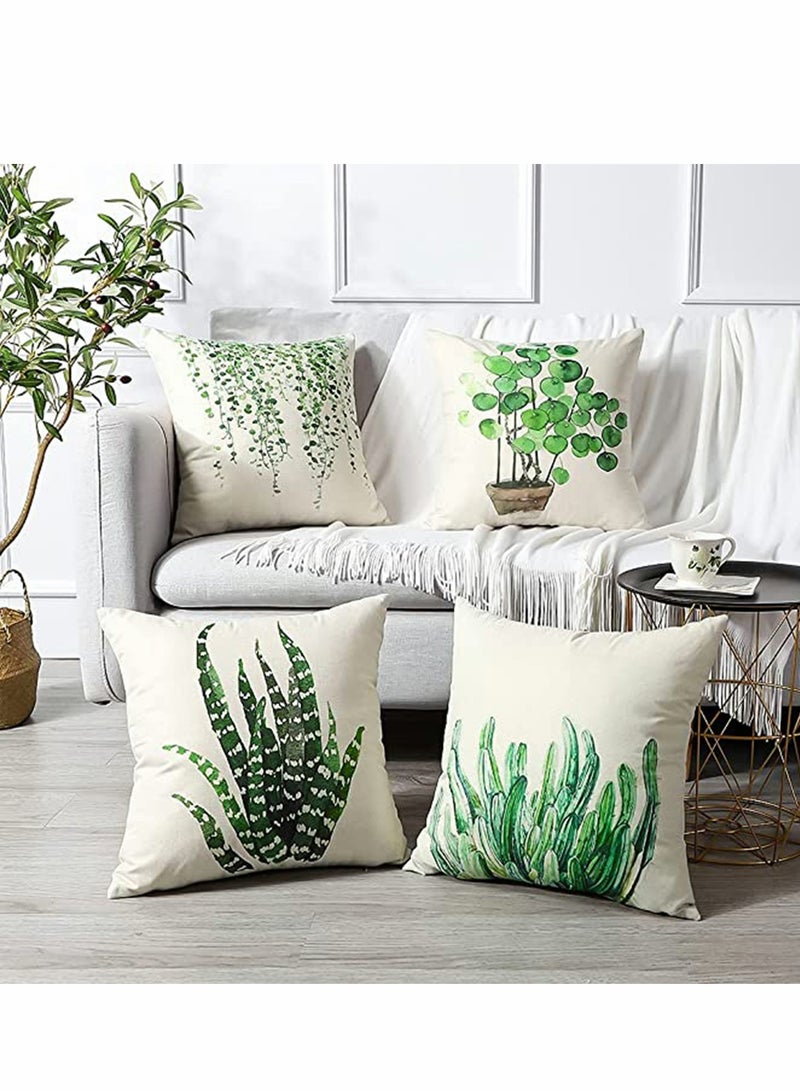 Set of 4 Waterproof Green Leaf Decorative Pillow Covers 45 x 45 cm for Home Decor - Image 2