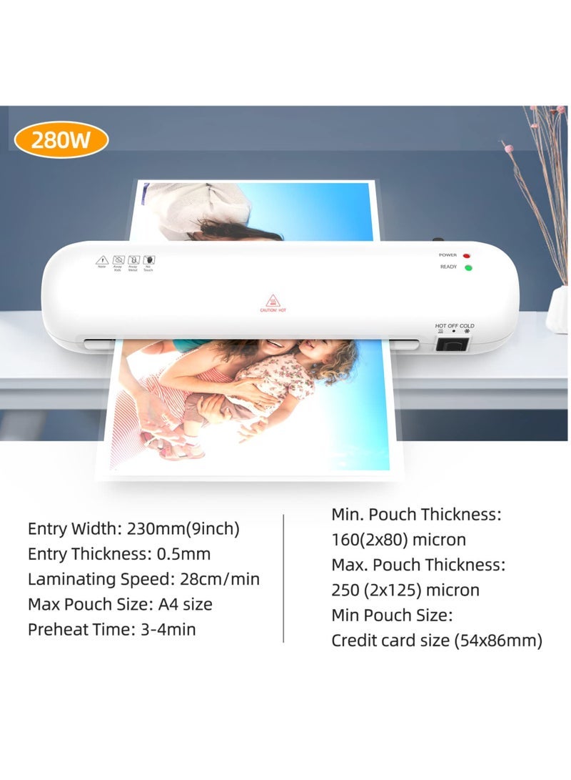 OSMILE SL280 A4/A5/A6 Lamination Machine Laminator Machine Set Hot and Cold Lamination 2 Roller System 9 inches Max Width with Paper Cutter Trimmer Rounder Hole Puncher Binding Hoop (White) - Image 2