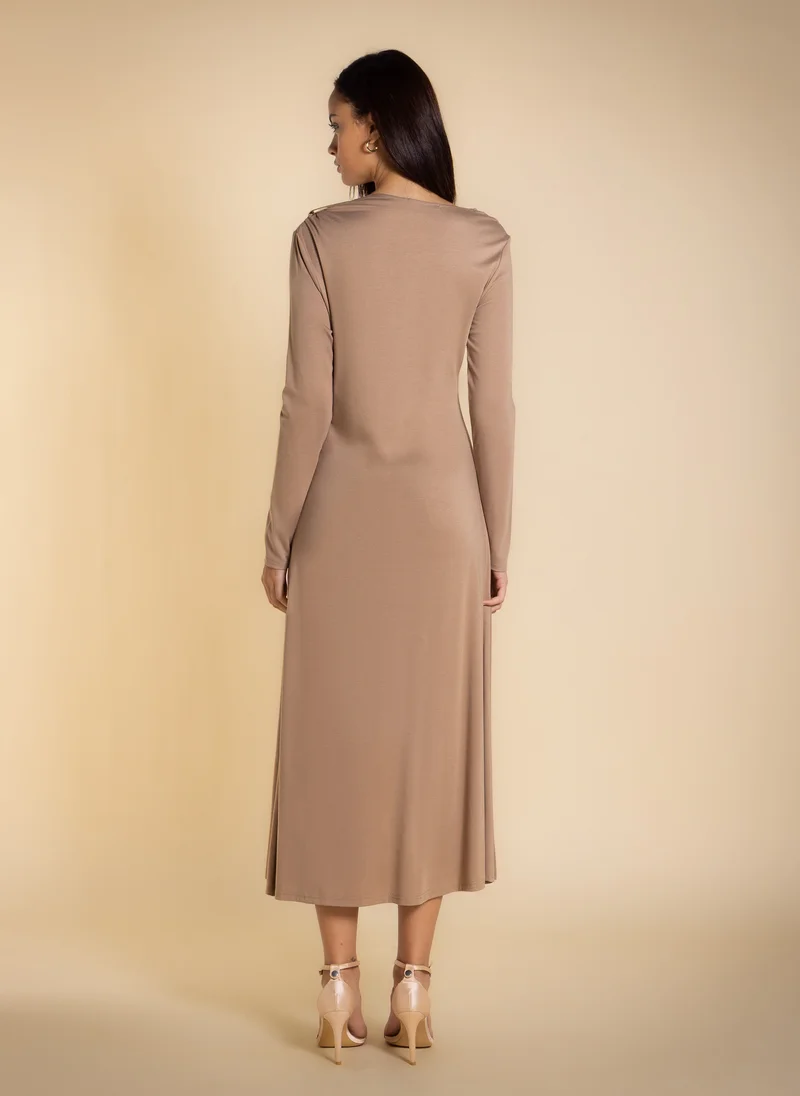 SHAPES taupe FITTED MIDI DRESS for Women | Best Price UAE