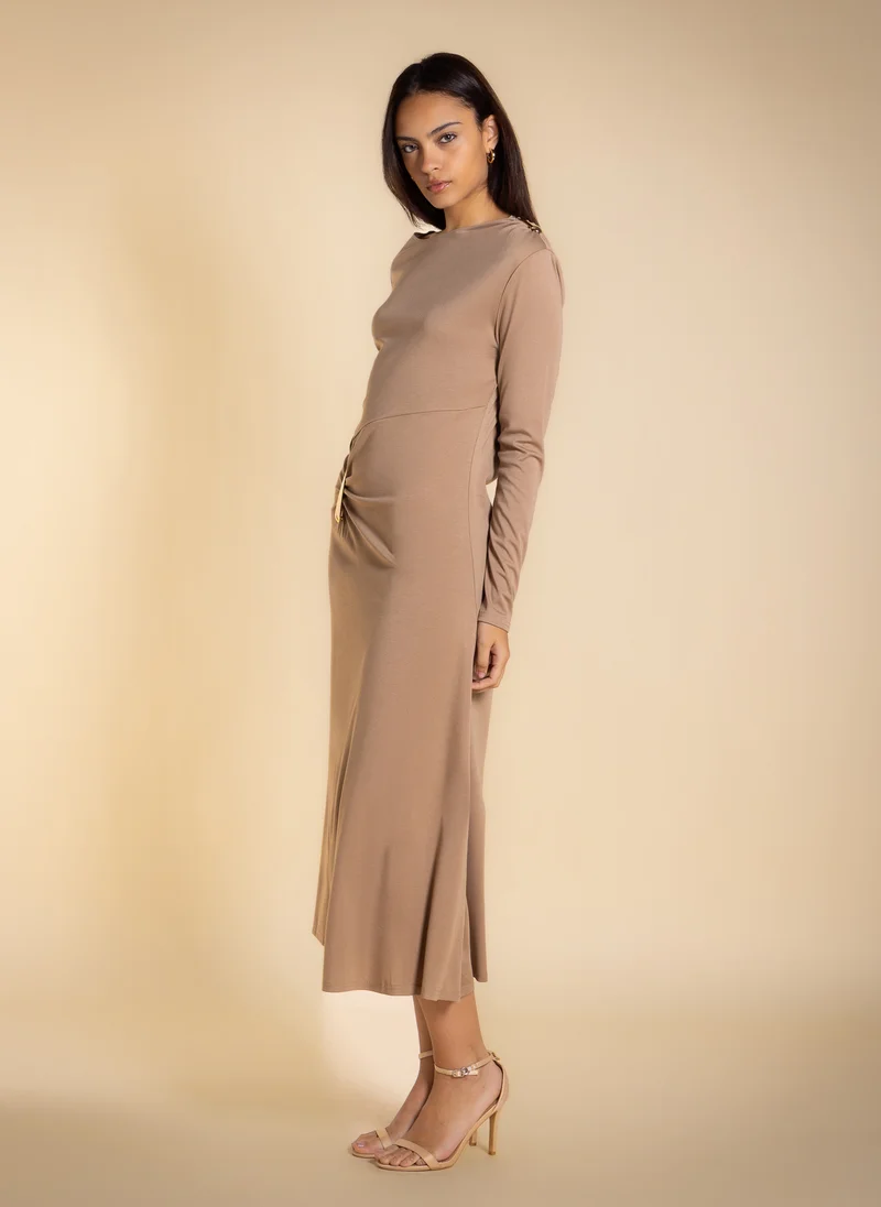 SHAPES taupe FITTED MIDI DRESS for Women | Best Price UAE