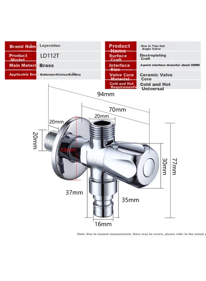 Larsd Double Outlet Angle Valve Three-way Diverter Copper Triangle Valve One-in-two-out Brass Main Body Angle Valve Ld112t - Image 1