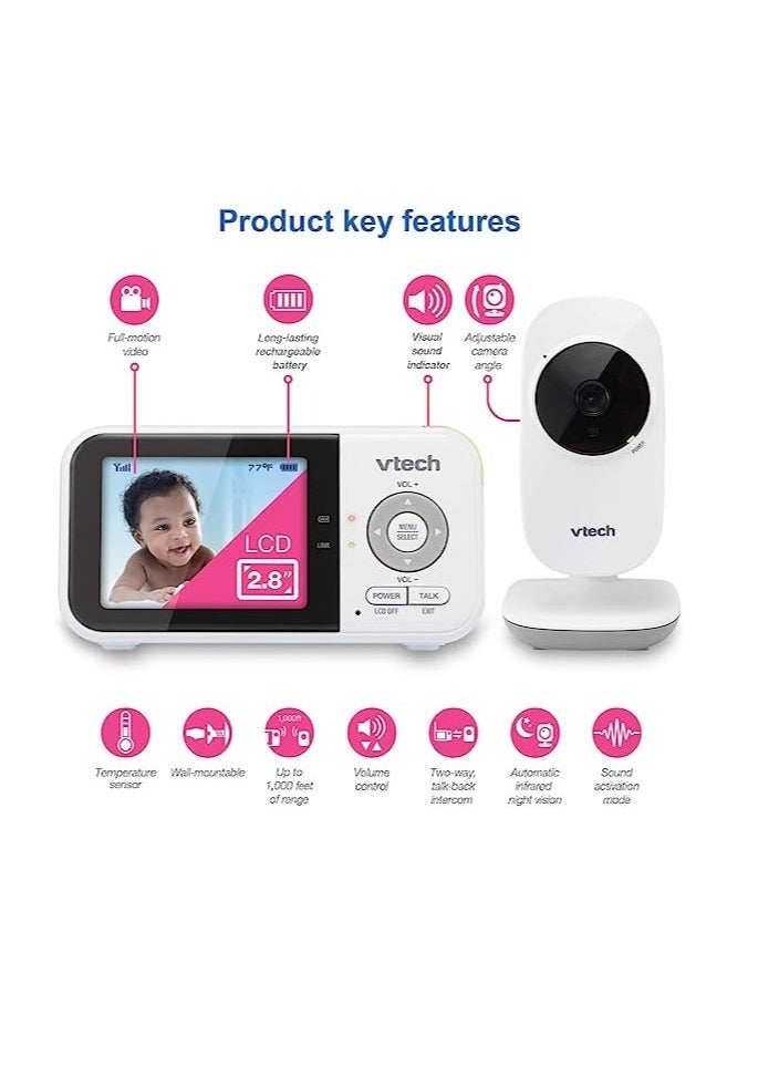 vtech - VTech VM819 Video Baby Monitor with 19Hour Battery Life 1000ft Long Range Auto Night Vision 2.8” Screen 2Way Audio Talk Temperature Sensor Power Saving Mode and Lullabies - Image 1