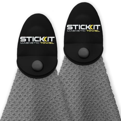 STICKIT Magnetic Towel Grey  2Pack  TopTier Microfiber Golf Towel with Deep Waffle Pockets  Industrial Strength Magnet for Strong Hold to Golf Carts or Clubs