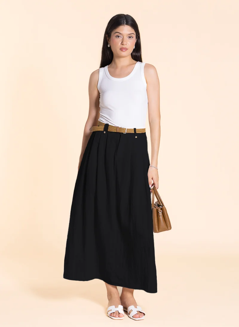 SHAPES LINEN BLEND MAXI SKIRT WITH BELT