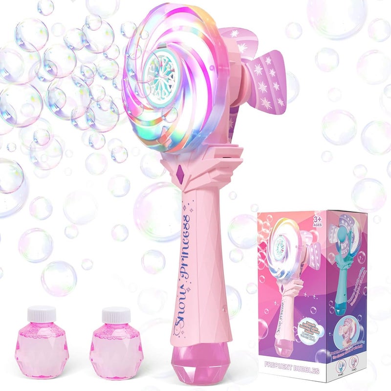 Britik Bubble Wands for Kids Age 4-8: Windmill Light Up Automatic Bubble Machine Rechargeable With 2 Bubble Solution Outdoor Party Birthday Toys for Toddlers, Gift for 3 4 5 6 7 8 Year Old Girls, Pink - Image 1