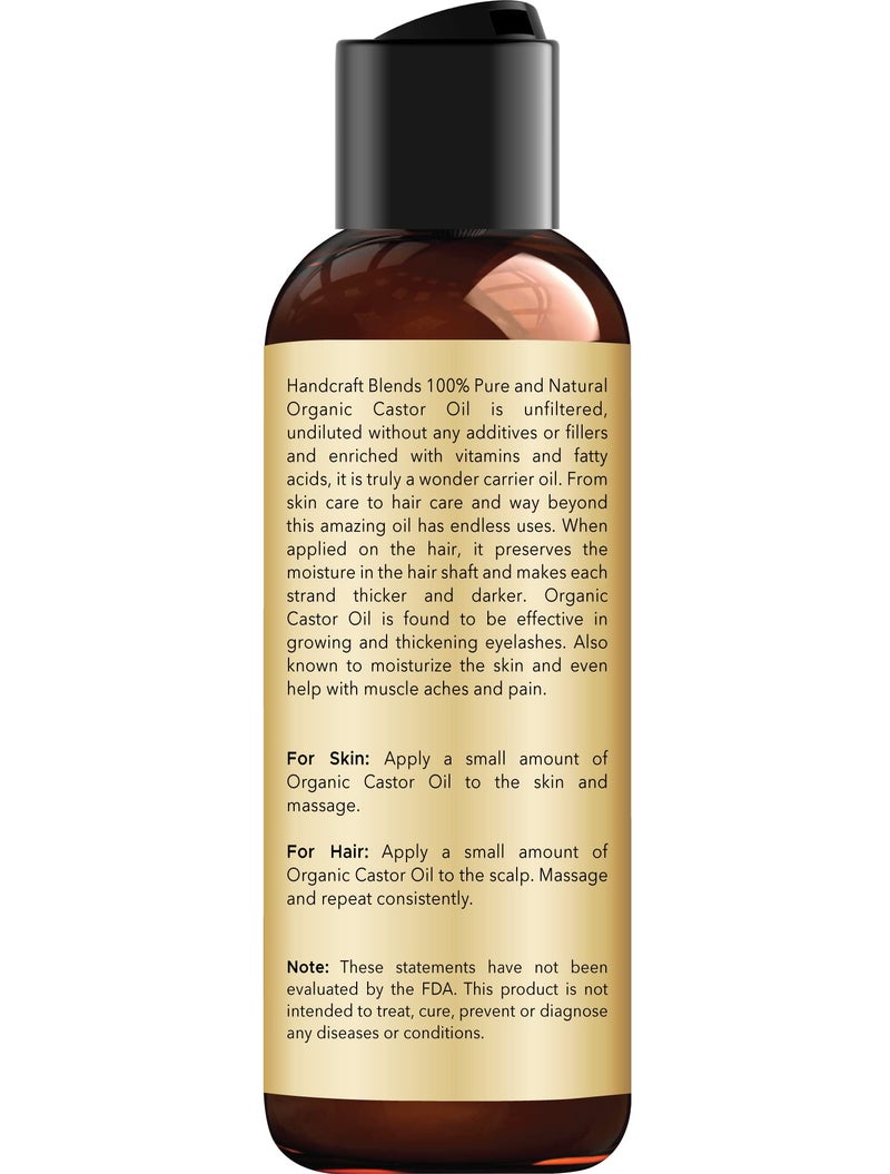 Handcraft Blends Organic Castor Oil - 4 Fl Oz - 100% Pure and Natural - Premium Grade Carrier Oil for Hair Growth, Eyelashes and Eyebrows - Hair and Body - Expeller-Pressed & Hexane-Free - Image 2