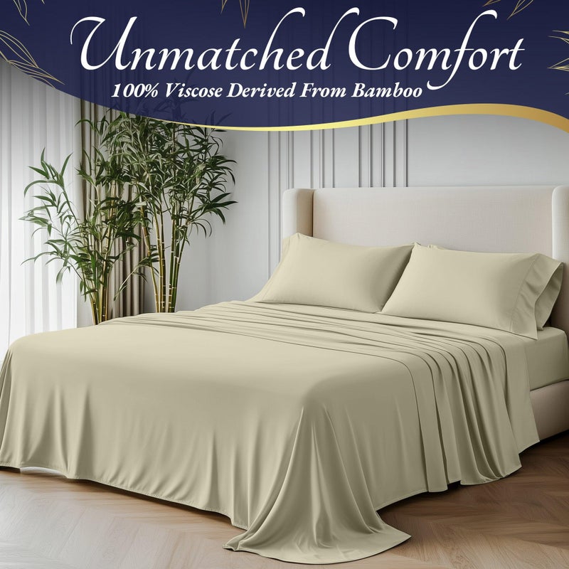 DECOLURE 100% Organic Viscose Derived from Bamboo Sheets Twin Size 3pcs - Ultra Soft & Luxuriously Cooling  17 "" Deep Pocket  Double Stitching  Perfect for Hot Sleepers - Twin Bed Sheets (Creme) - Image 2